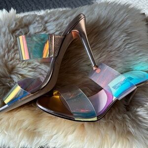 SJP Rose gold leather Stiletto Slide Sandals